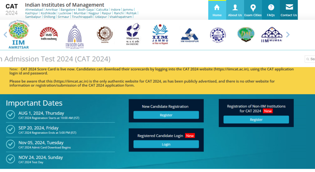 Official website of CAT 2025 Notification